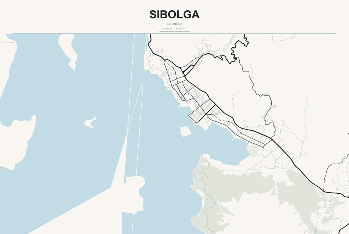 Sibolga, Indonesia City Map Aluminum Sign in Headline Atlas style