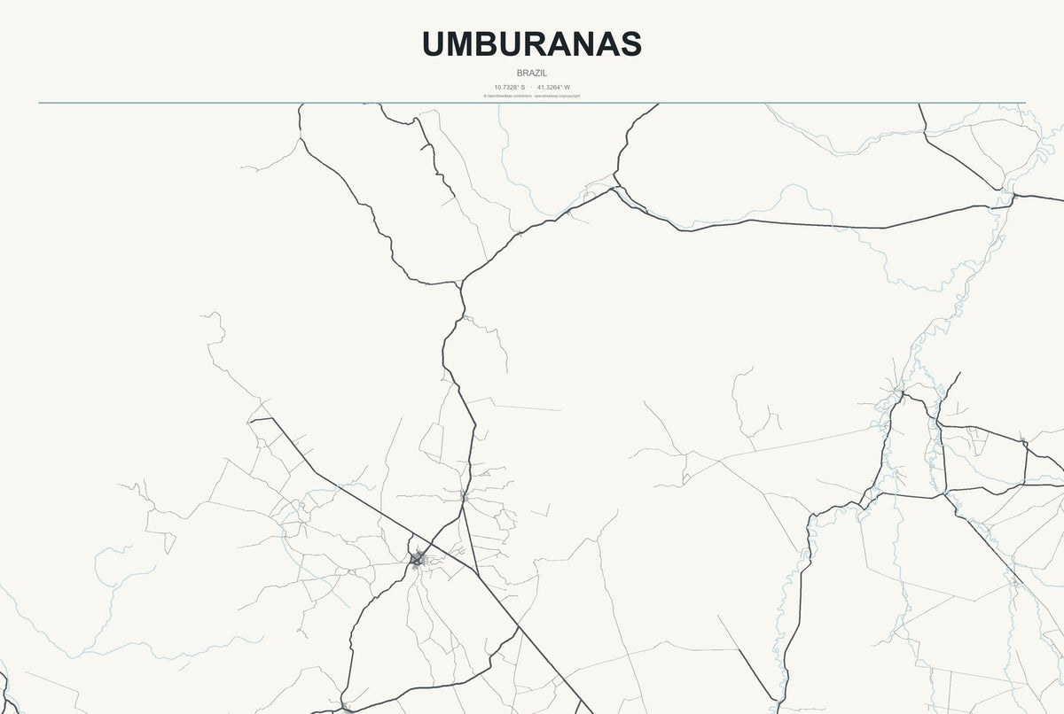 Umburanas, Brazil City Map Aluminum Sign in Headline Atlas style