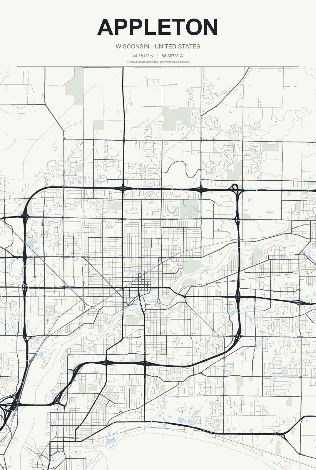 Appleton, Wisconsin City Map Aluminum Sign in Headline Atlas style