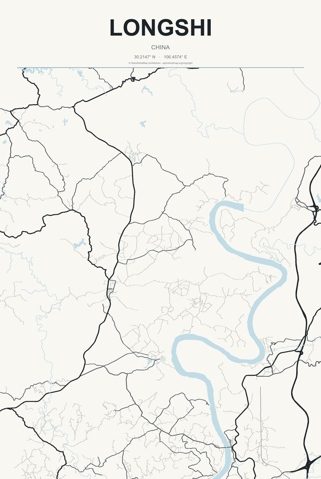 Longshi, China City Map Aluminum Sign in Headline Atlas style