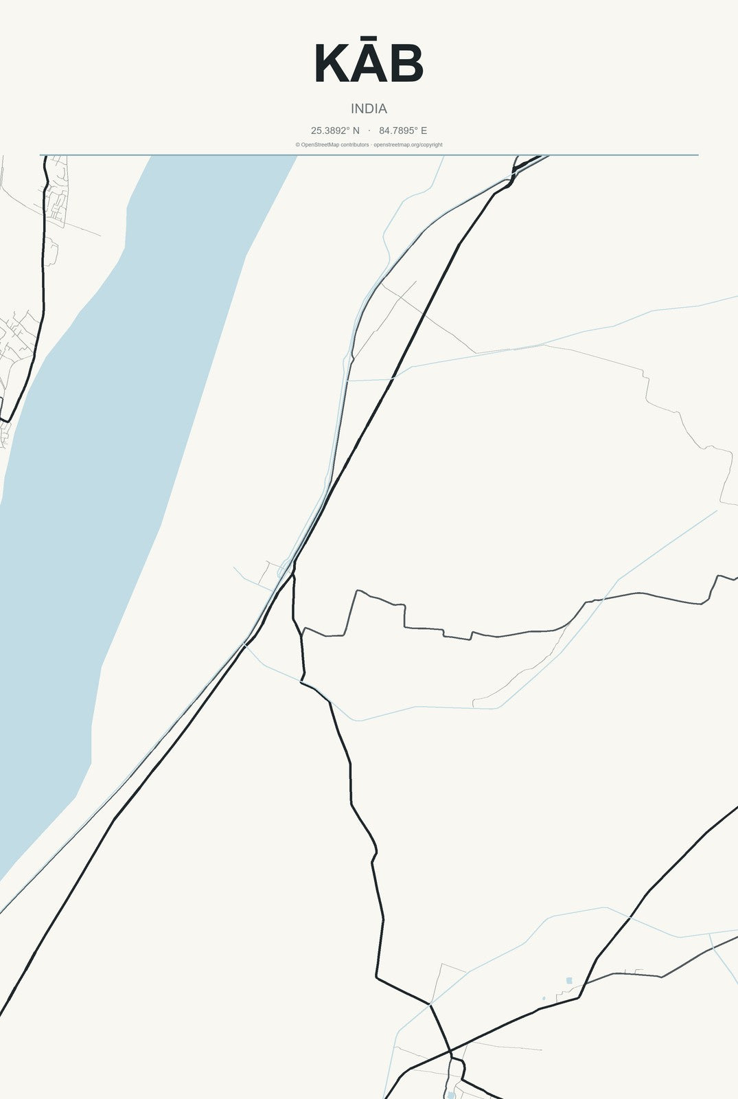 Kāb, India City Map Aluminum Sign in Headline Atlas style