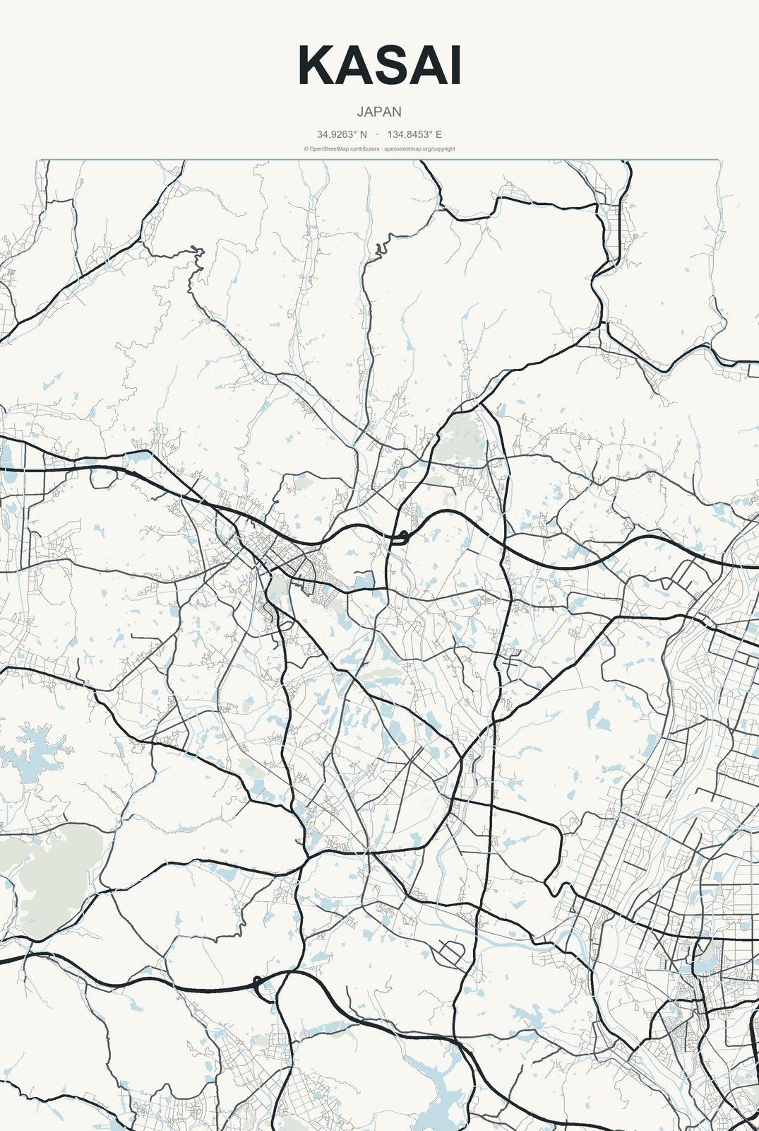 Kasai, Japan City Map Aluminum Sign in Headline Atlas style