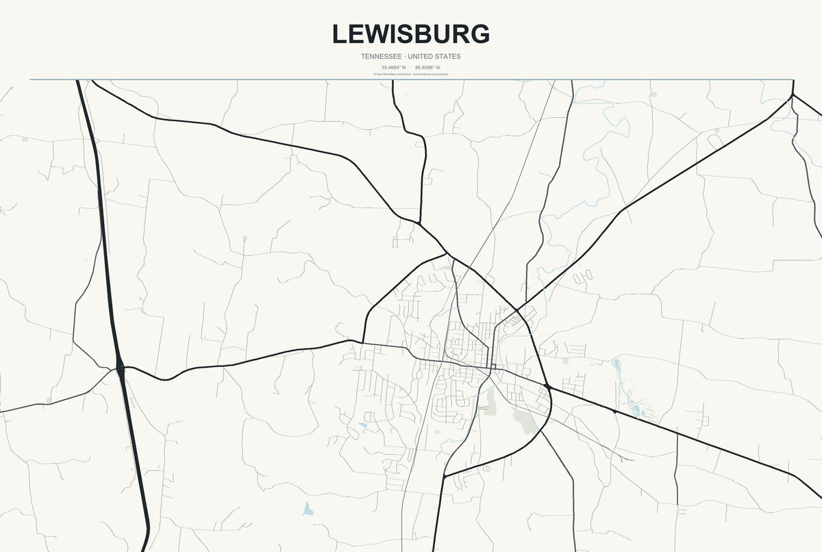 Lewisburg, Tennessee City Map Aluminum Sign in Headline Atlas style
