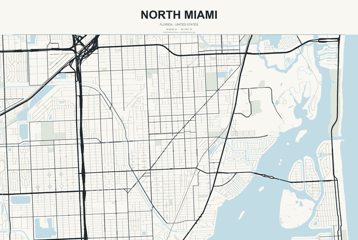 North Miami, Florida City Map Aluminum Sign in Headline Atlas style