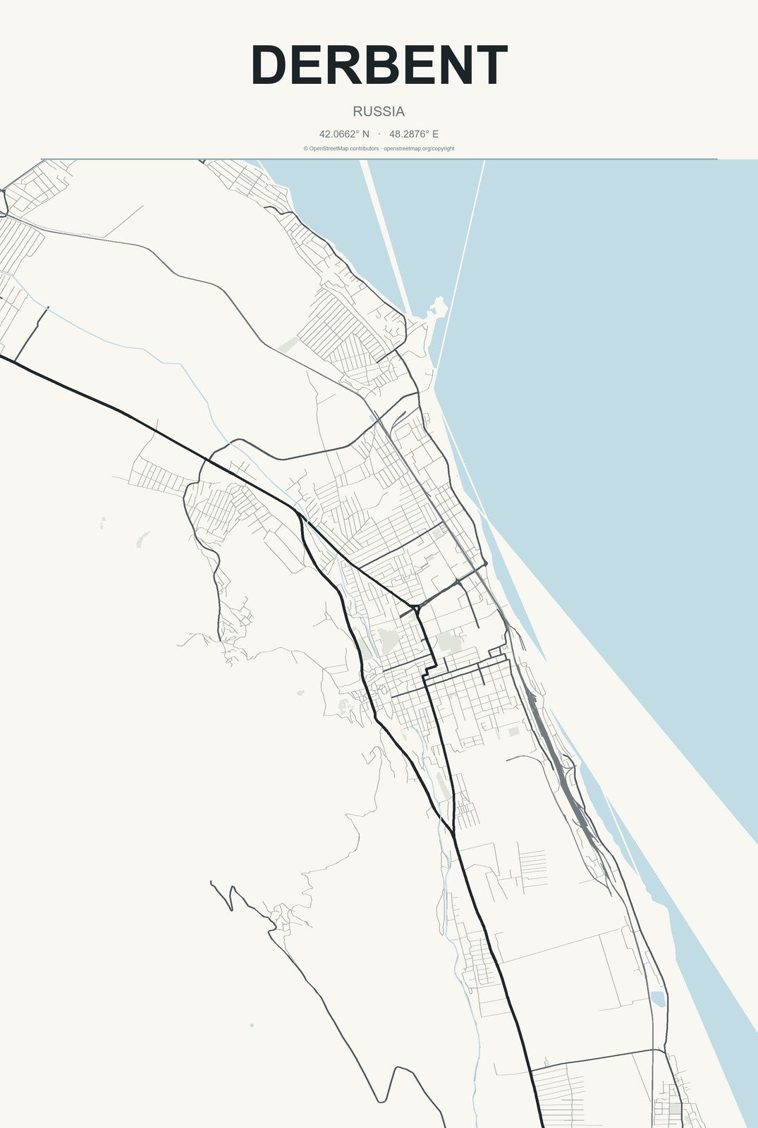 Derbent, Russia City Map Aluminum Sign in Headline Atlas style