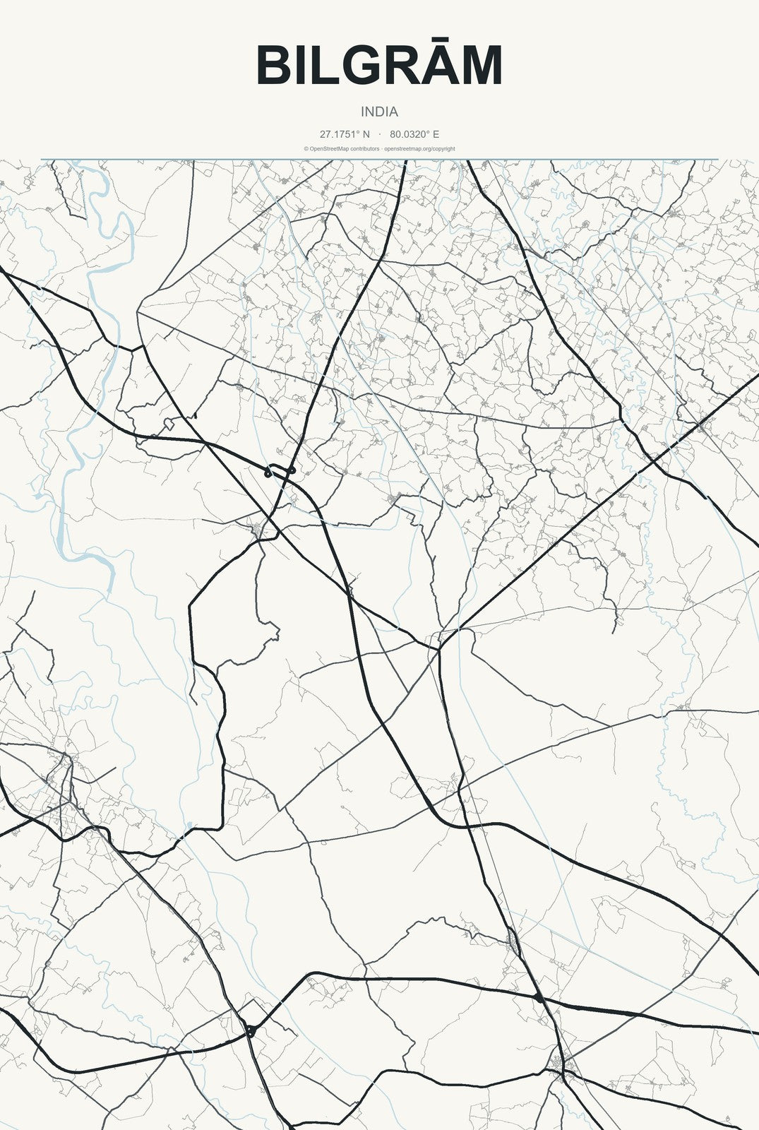 Bilgrām, India City Map Aluminum Sign in Headline Atlas style