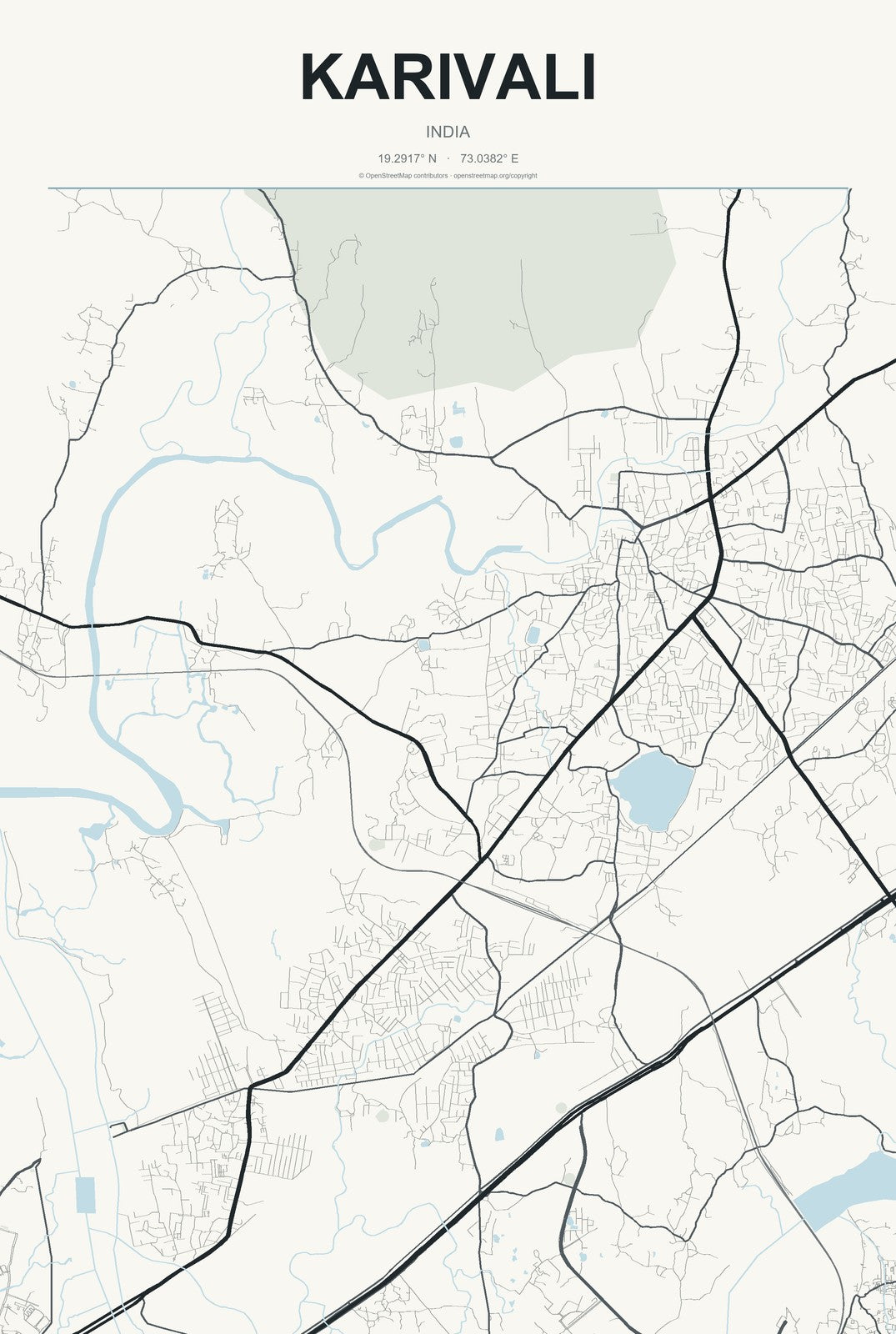 Karivali, India City Map Aluminum Sign in Headline Atlas style