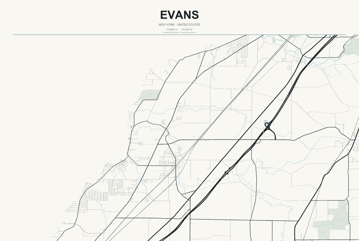Evans, New York City Map Aluminum Sign in Headline Atlas style