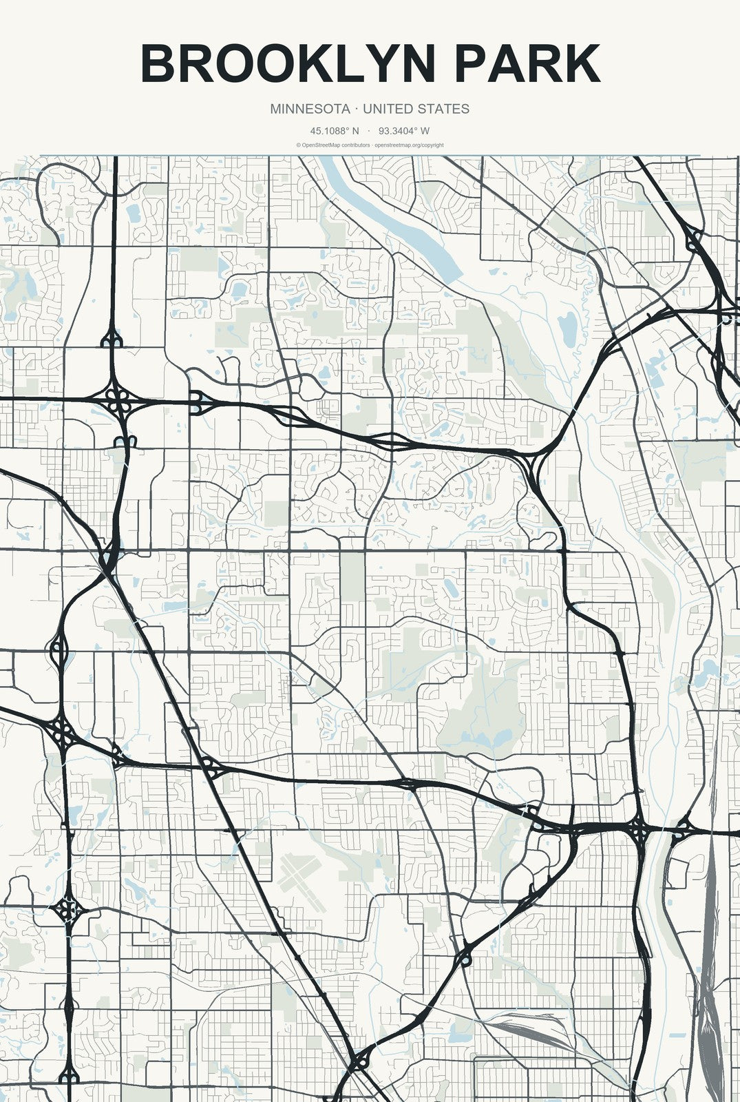 Brooklyn Park, Minnesota City Map Aluminum Sign in Headline Atlas style