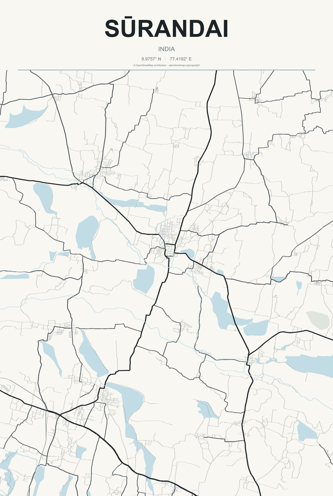 Sūrandai, India City Map Aluminum Sign in Headline Atlas style