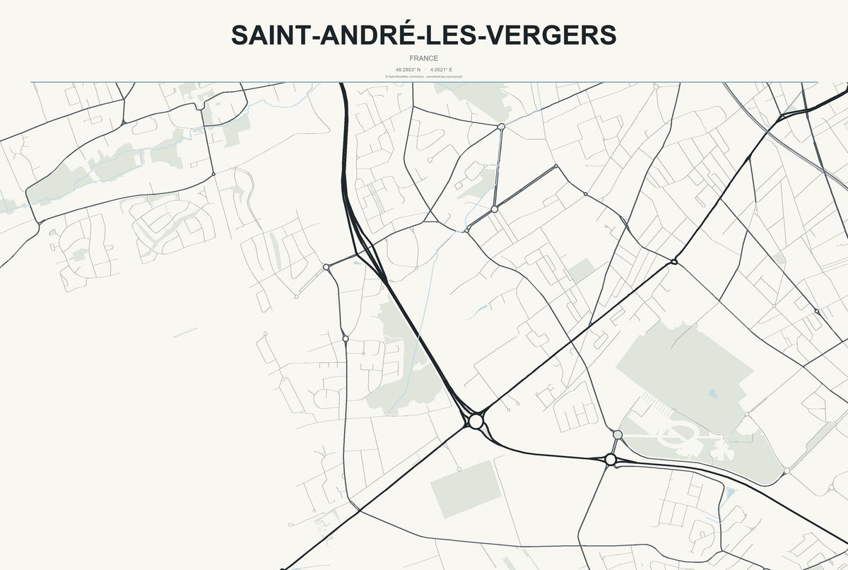 Saint-André-les-Vergers, France City Map Aluminum Sign in Headline Atlas style