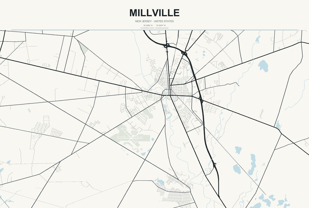 Millville, New Jersey City Map Aluminum Sign in Headline Atlas style