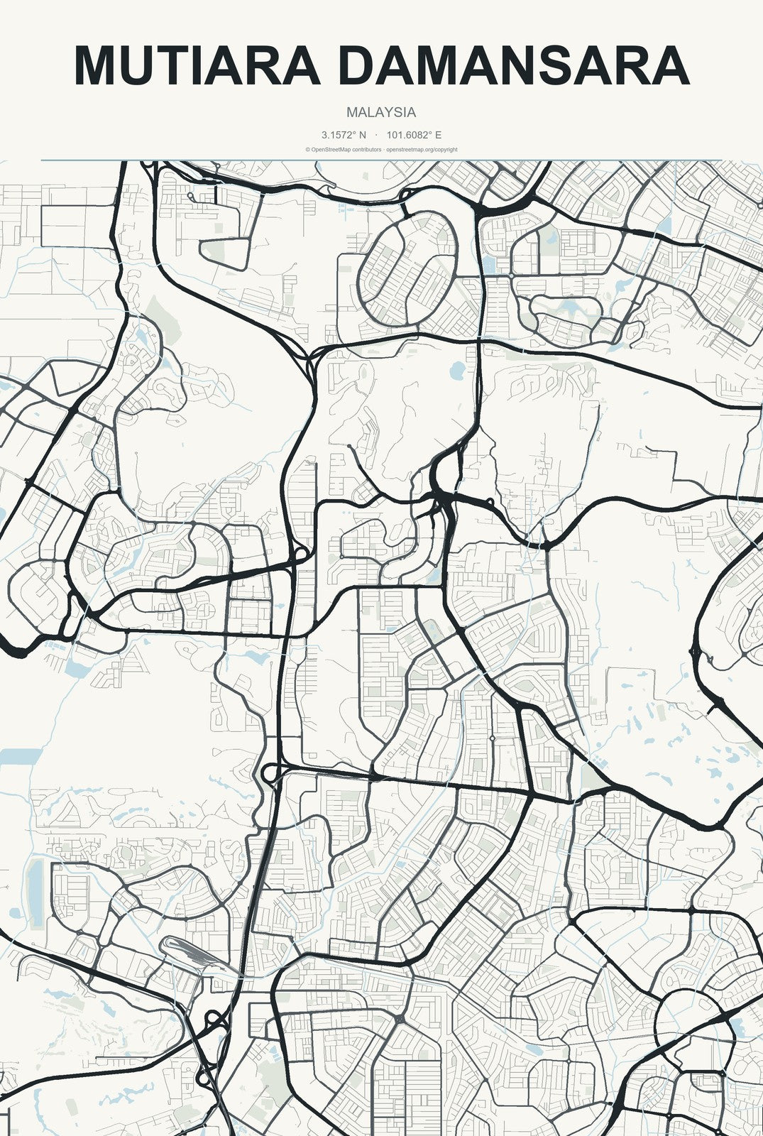 Mutiara Damansara, Malaysia City Map Aluminum Sign in Headline Atlas style