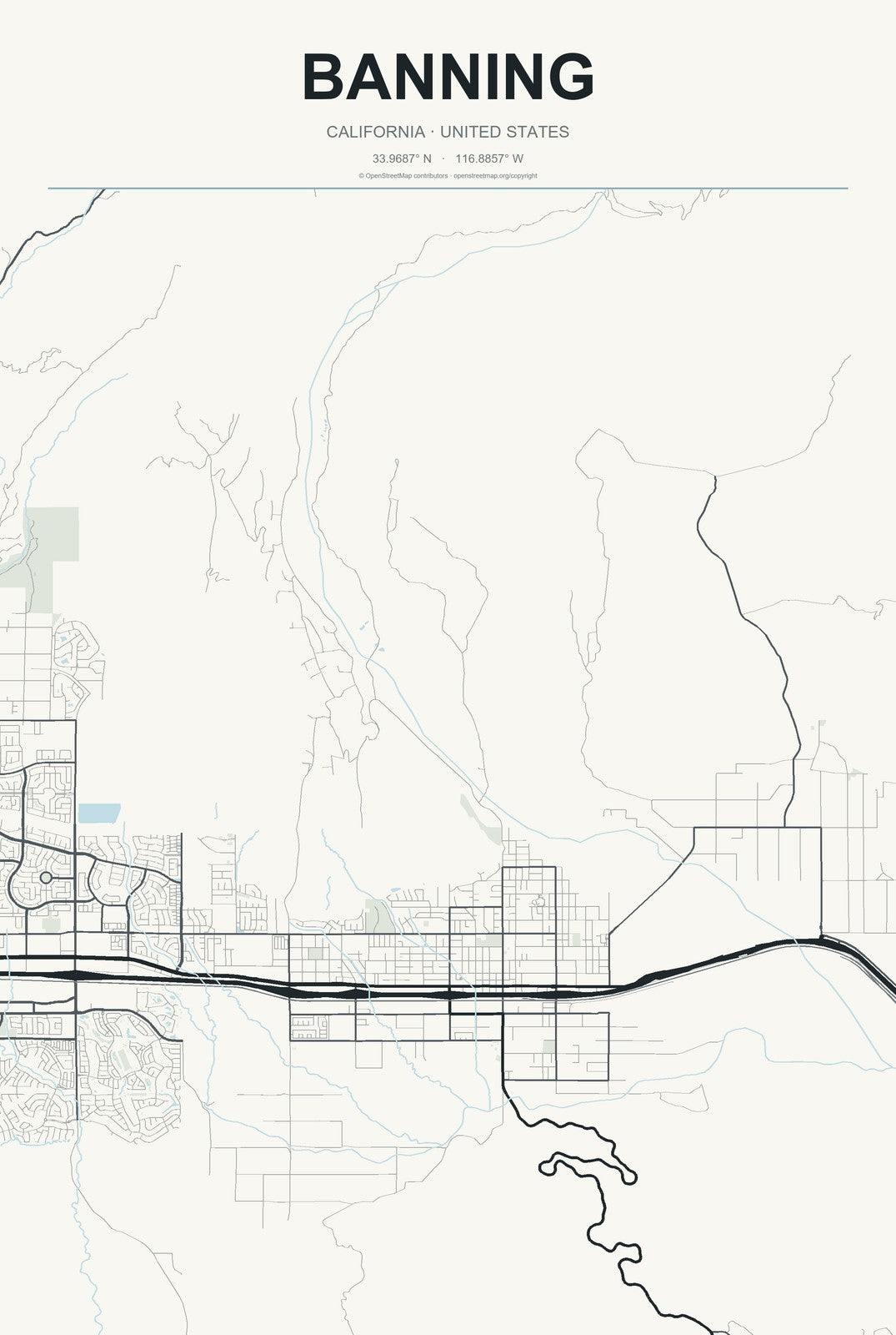 Banning, California City Map Aluminum Sign in Headline Atlas style