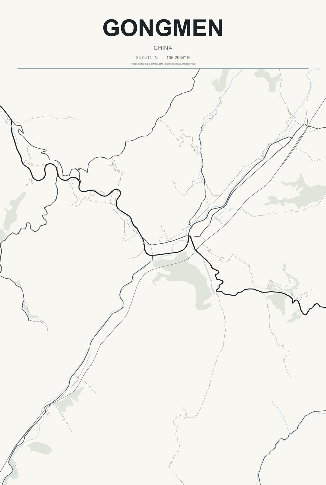 Gongmen, China City Map Aluminum Sign in Headline Atlas style