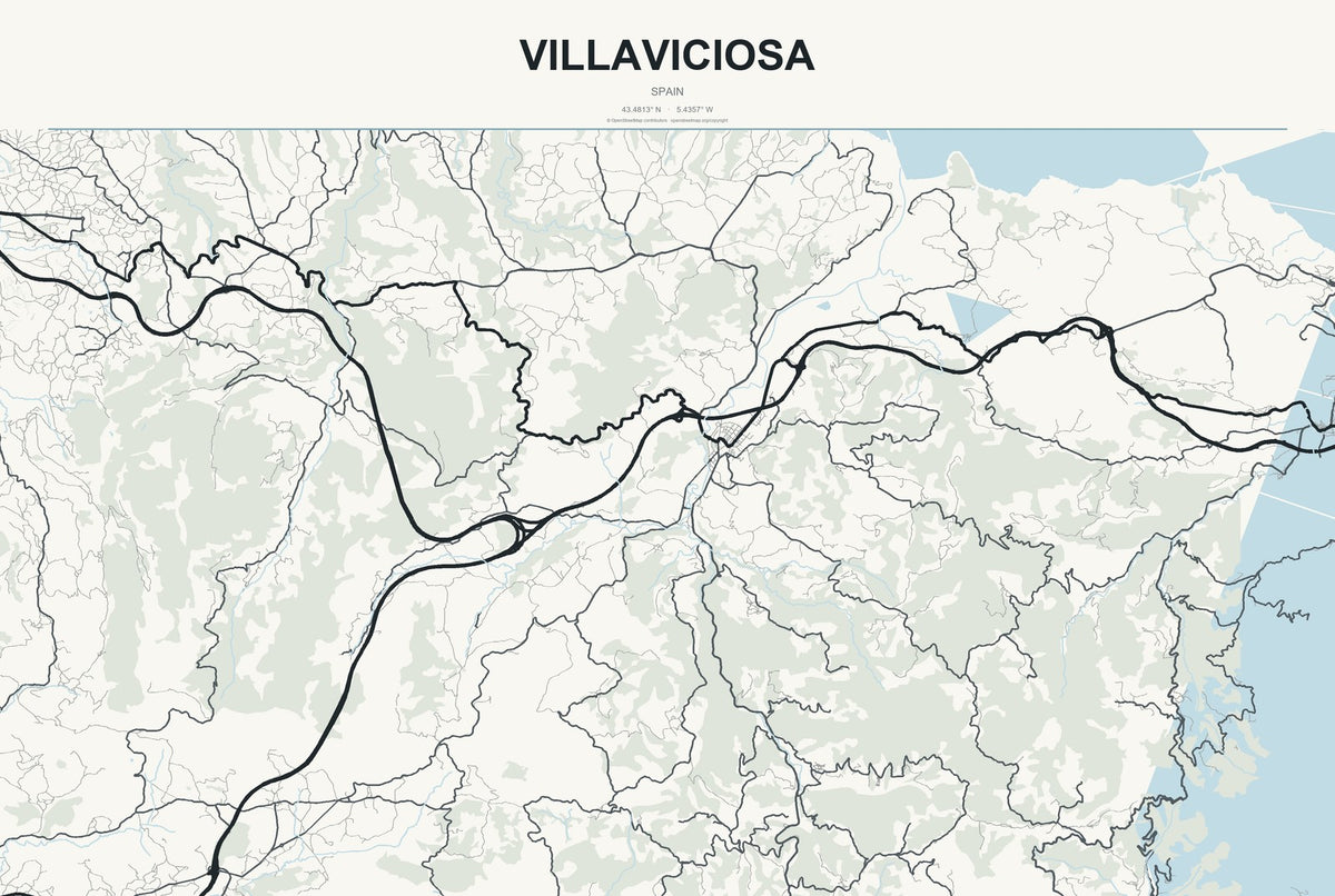 Villaviciosa, Spain City Map Aluminum Sign in Headline Atlas style