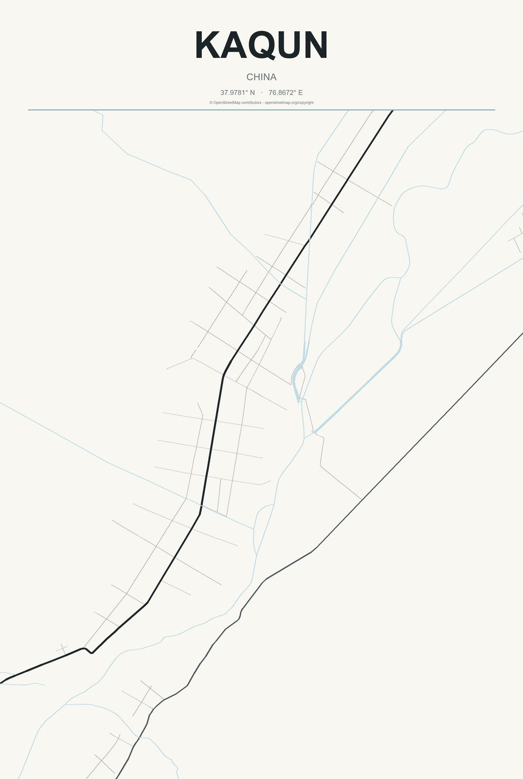 Kaqun, China City Map Aluminum Sign in Headline Atlas style