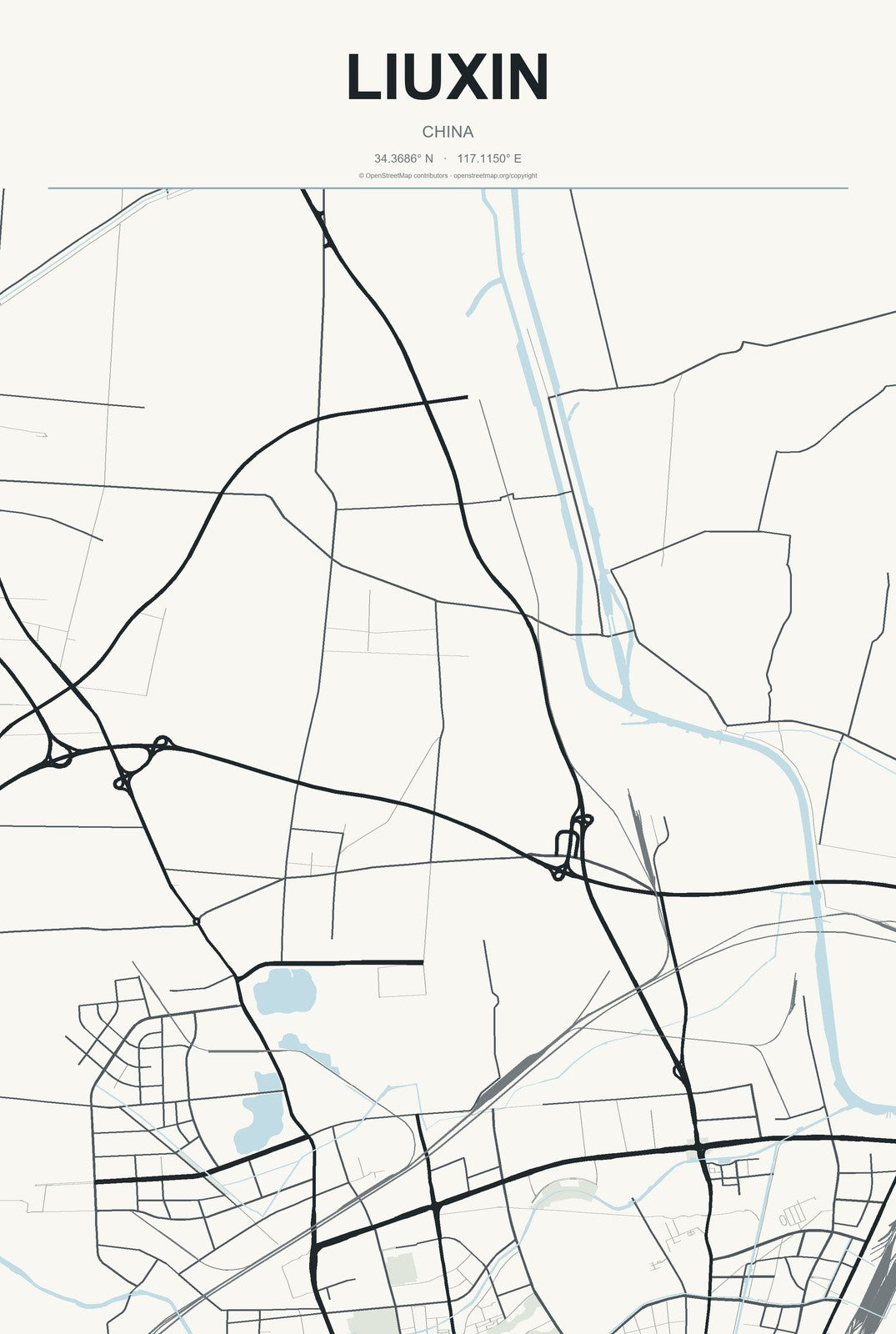 Liuxin, China City Map Aluminum Sign in Headline Atlas style