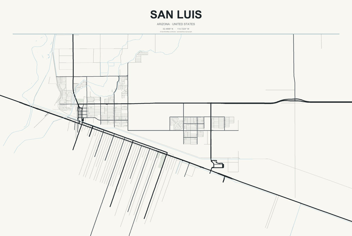 San Luis, Arizona City Map Aluminum Sign in Headline Atlas style
