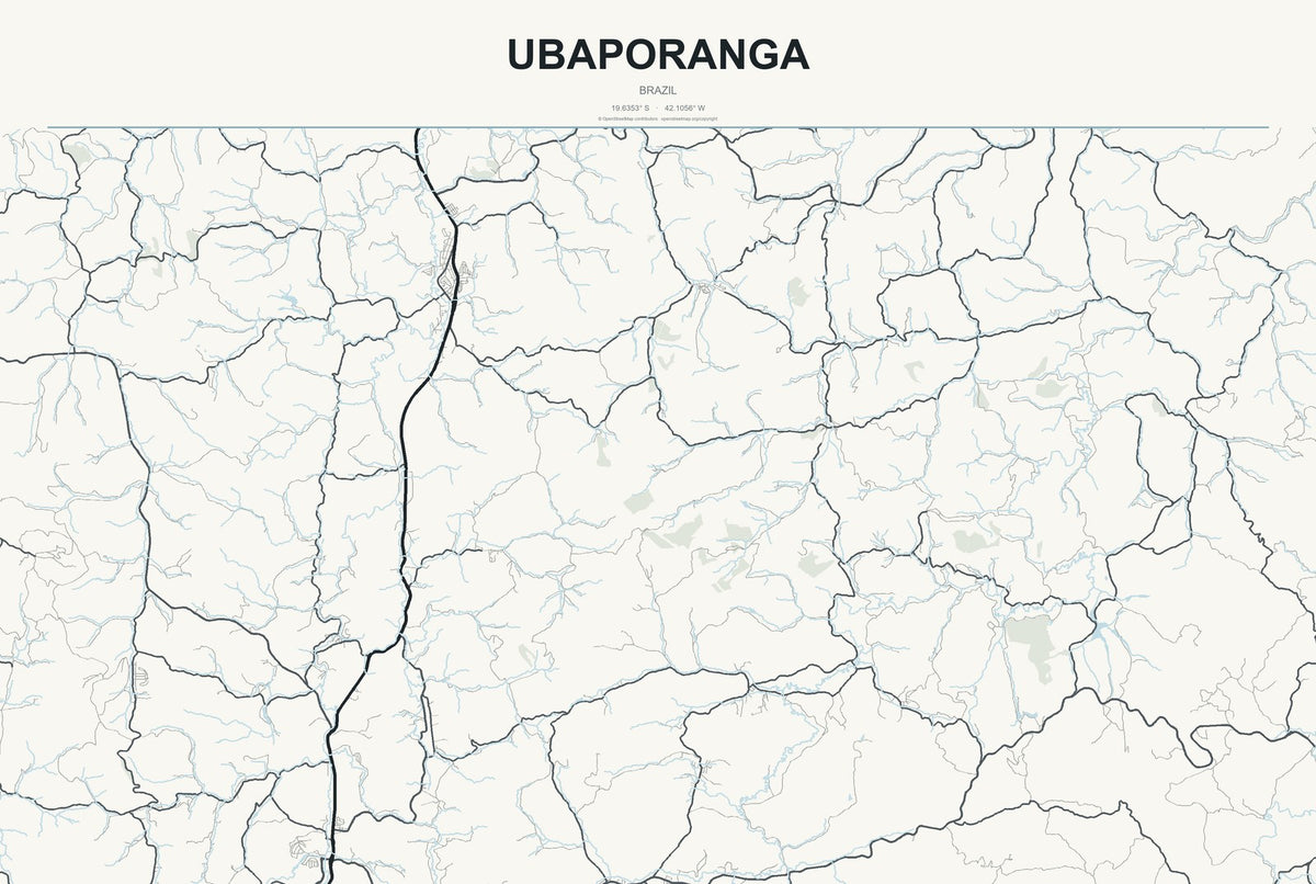 Ubaporanga, Brazil City Map Aluminum Sign in Headline Atlas style