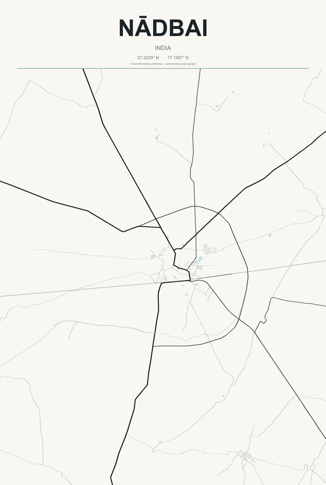 Nādbai, India City Map Aluminum Sign in Headline Atlas style