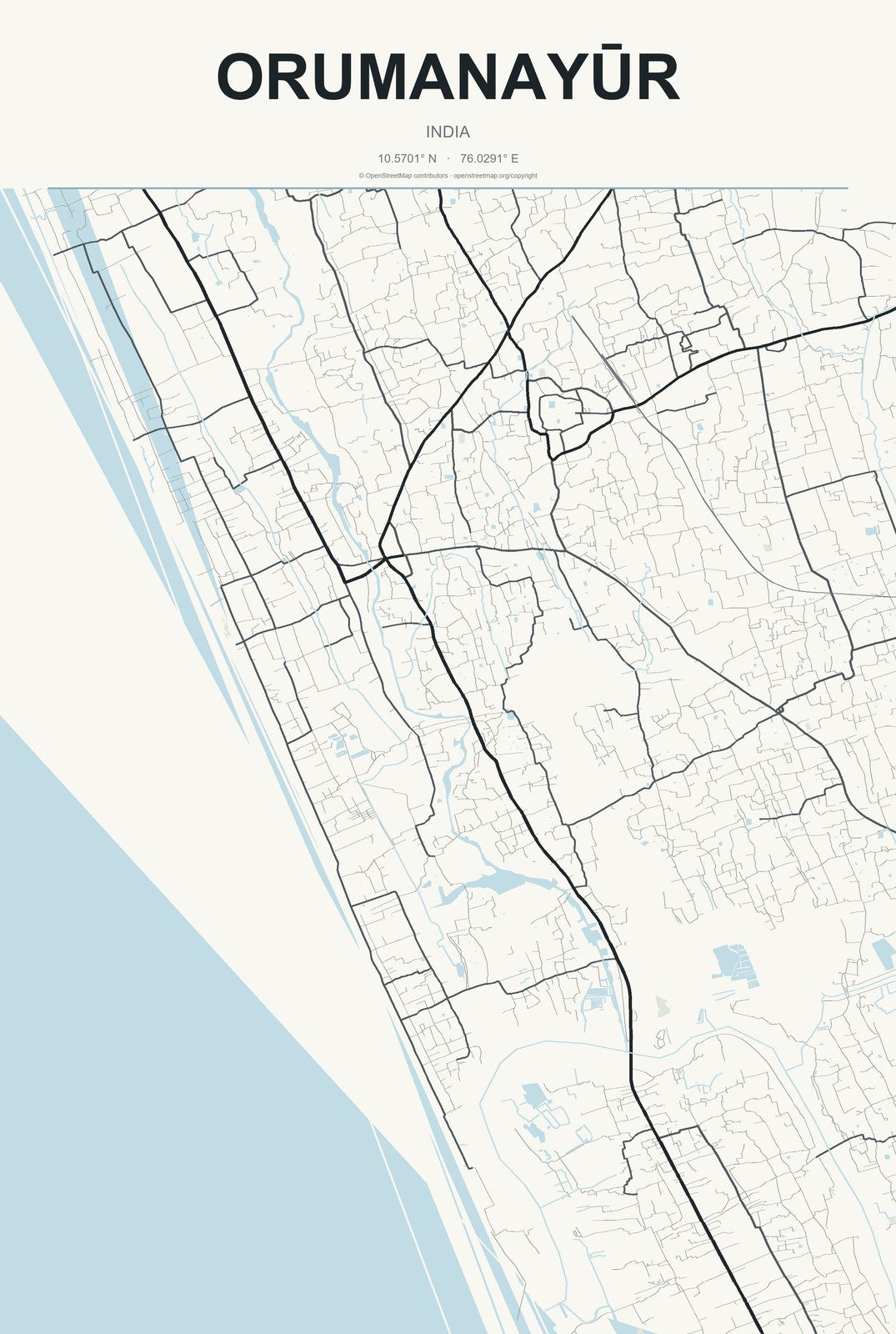 Orumanayūr, India City Map Aluminum Sign in Headline Atlas style