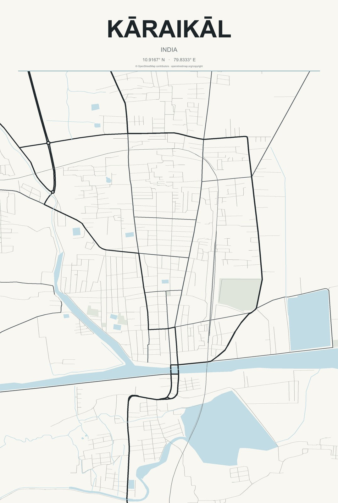 Kāraikāl, India City Map Aluminum Sign in Headline Atlas style