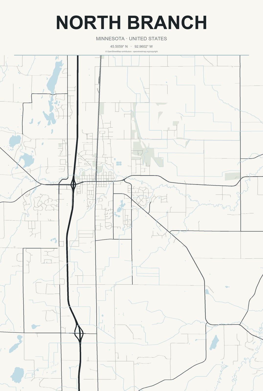 North Branch, Minnesota City Map Aluminum Sign in Headline Atlas style