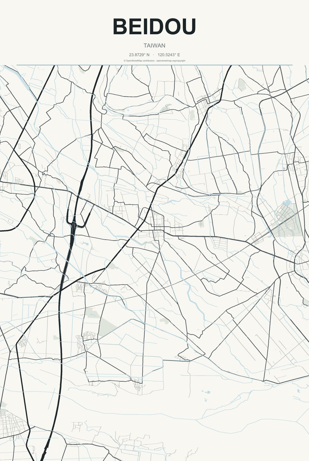 Beidou, Taiwan City Map Aluminum Sign in Headline Atlas style
