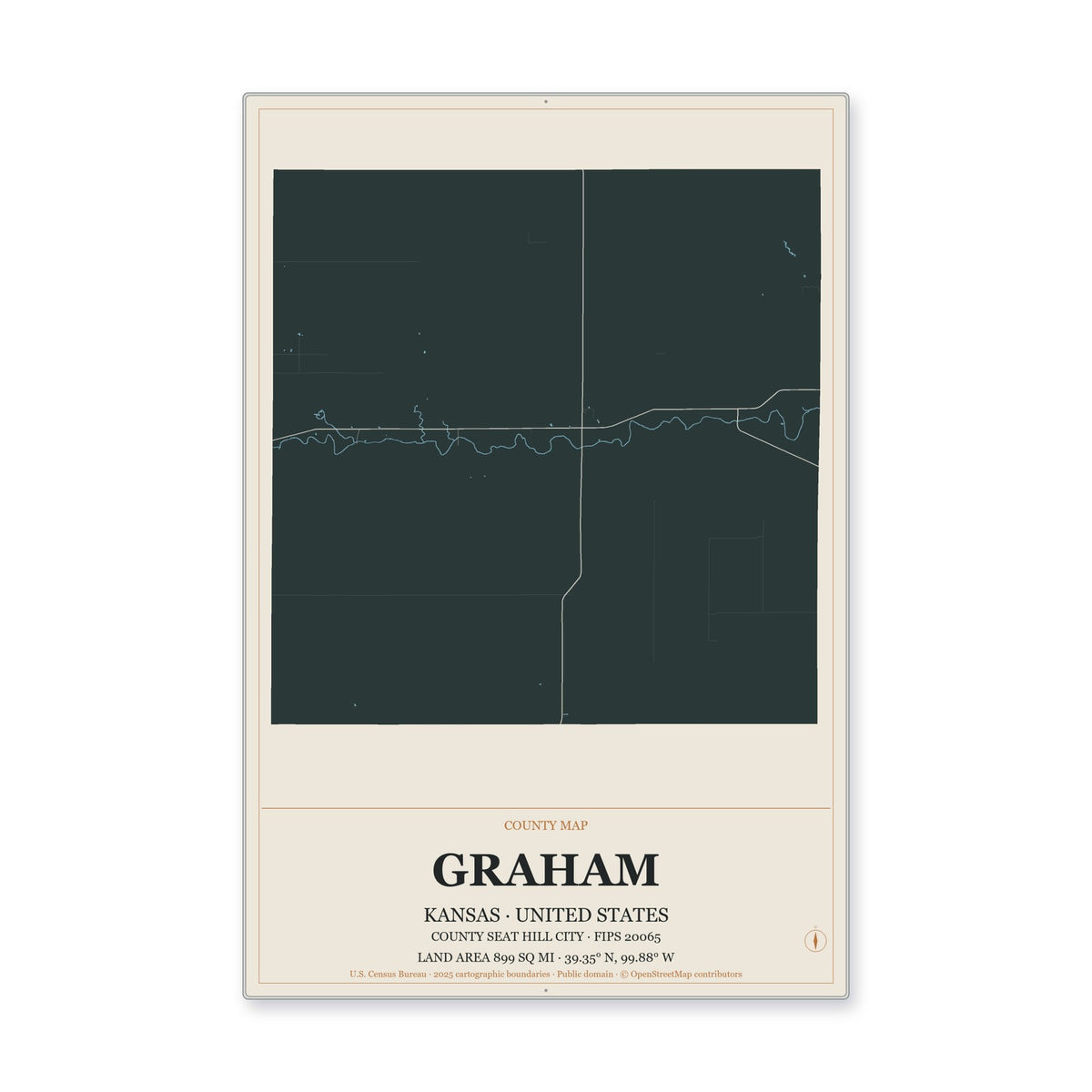 Graham County, Kansas Map Aluminum Sign in Headline Atlas style