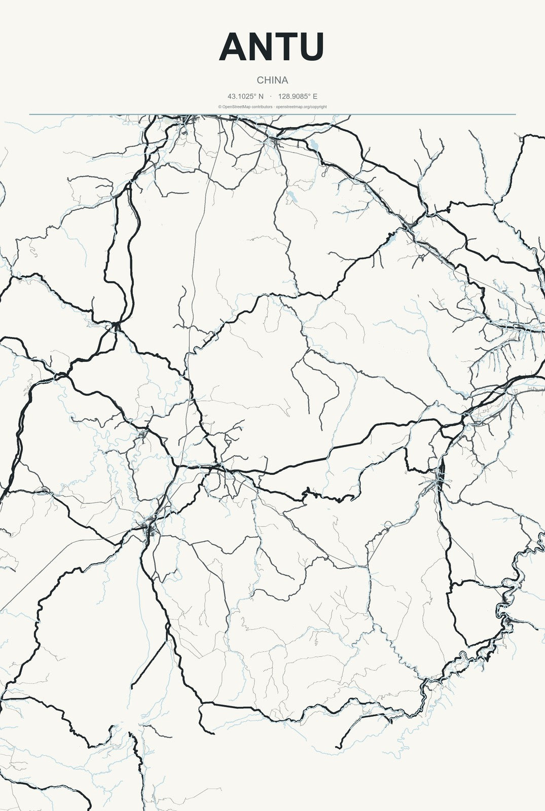 Antu, China City Map Aluminum Sign in Headline Atlas style