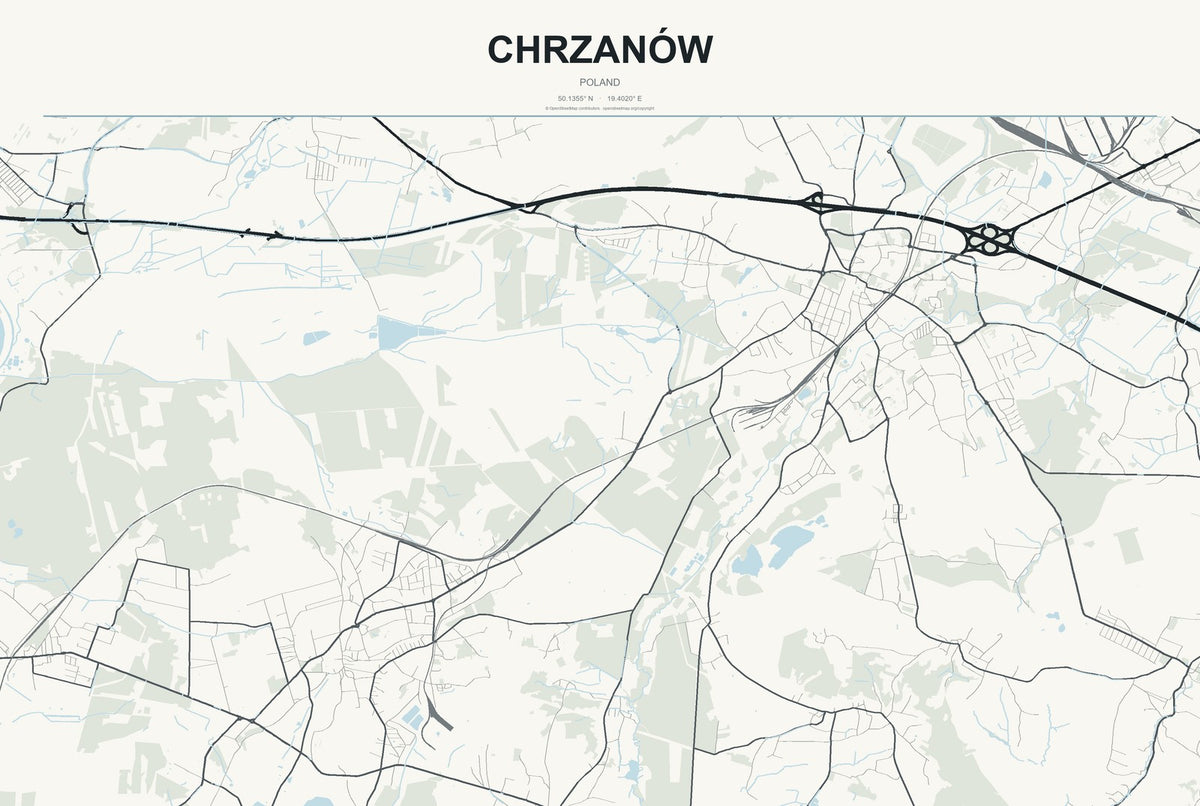 Chrzanów, Poland City Map Aluminum Sign in Headline Atlas style