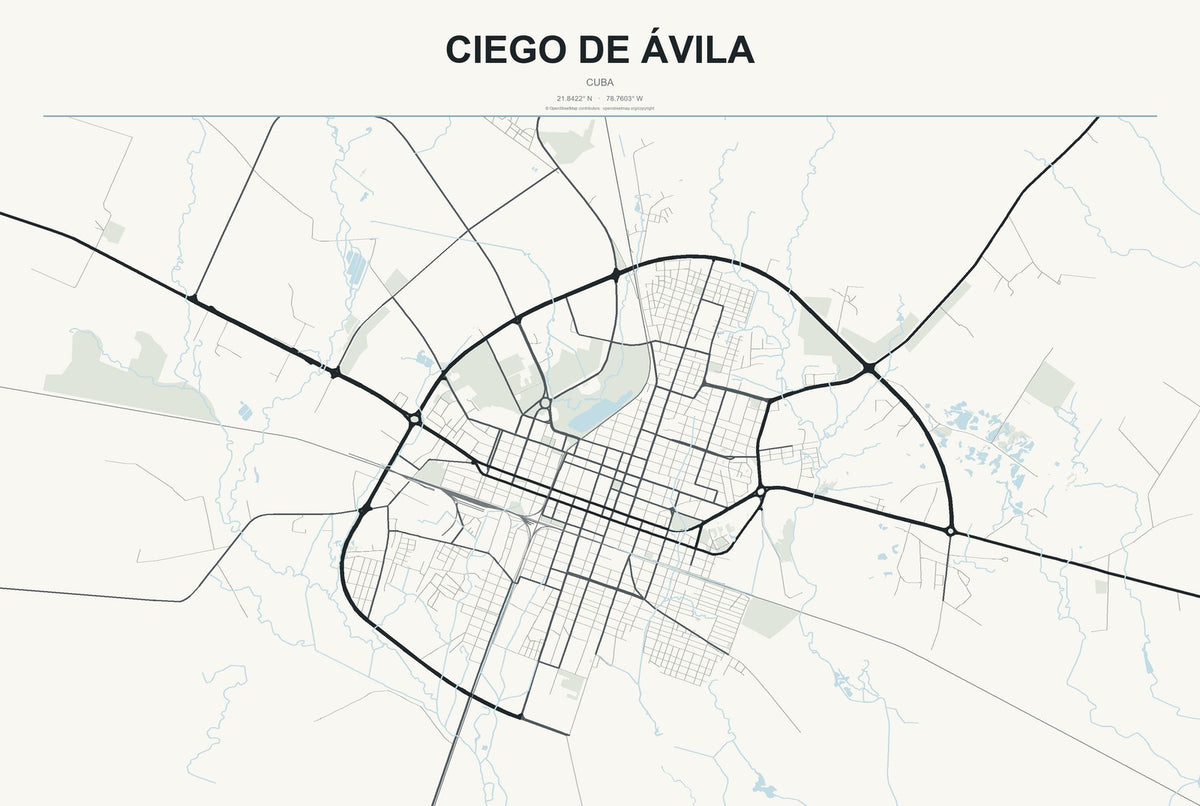 Ciego de Ávila, Cuba City Map Aluminum Sign in Headline Atlas style