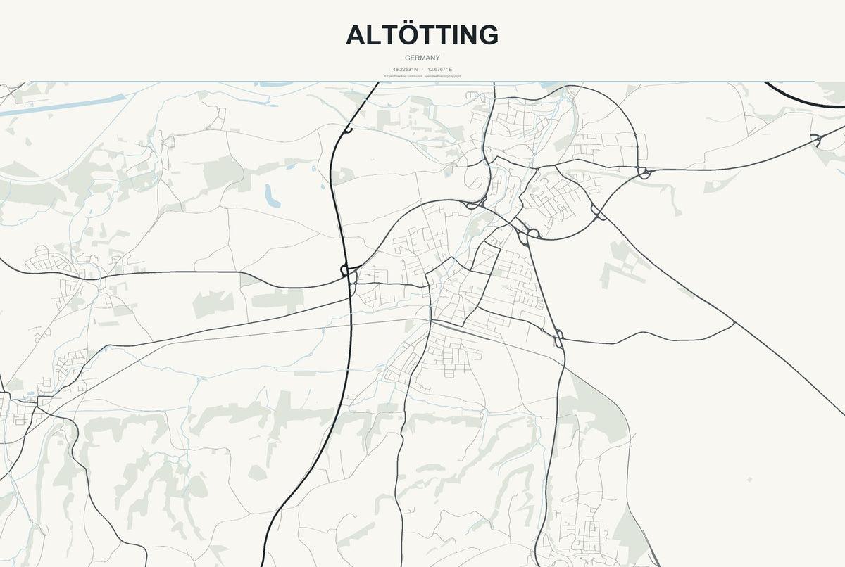 Altötting, Germany City Map Aluminum Sign in Headline Atlas style