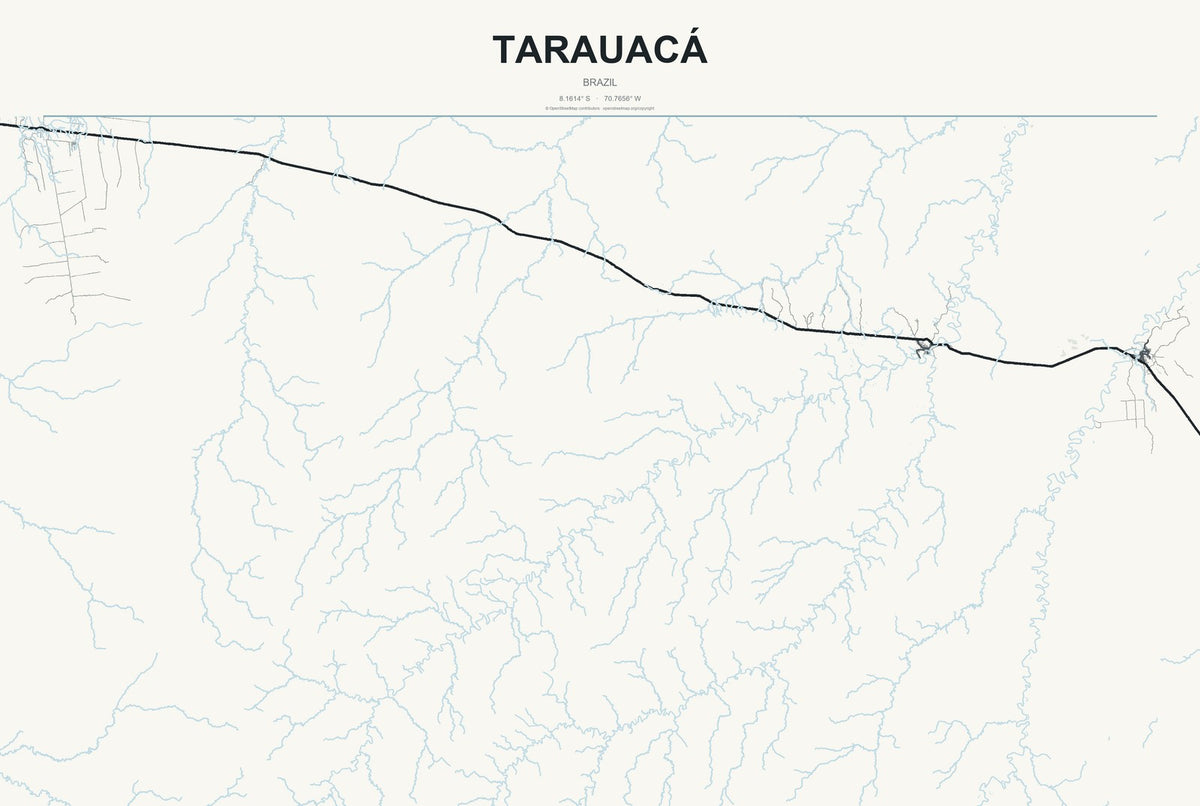 Tarauacá, Brazil City Map Aluminum Sign in Headline Atlas style
