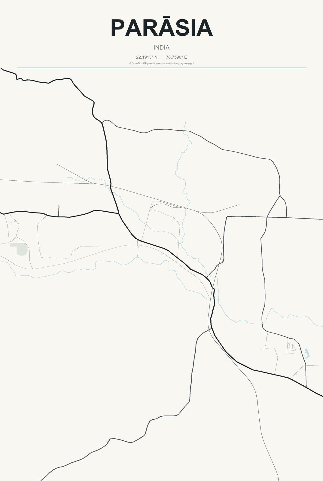 Parāsia, India City Map Aluminum Sign in Headline Atlas style
