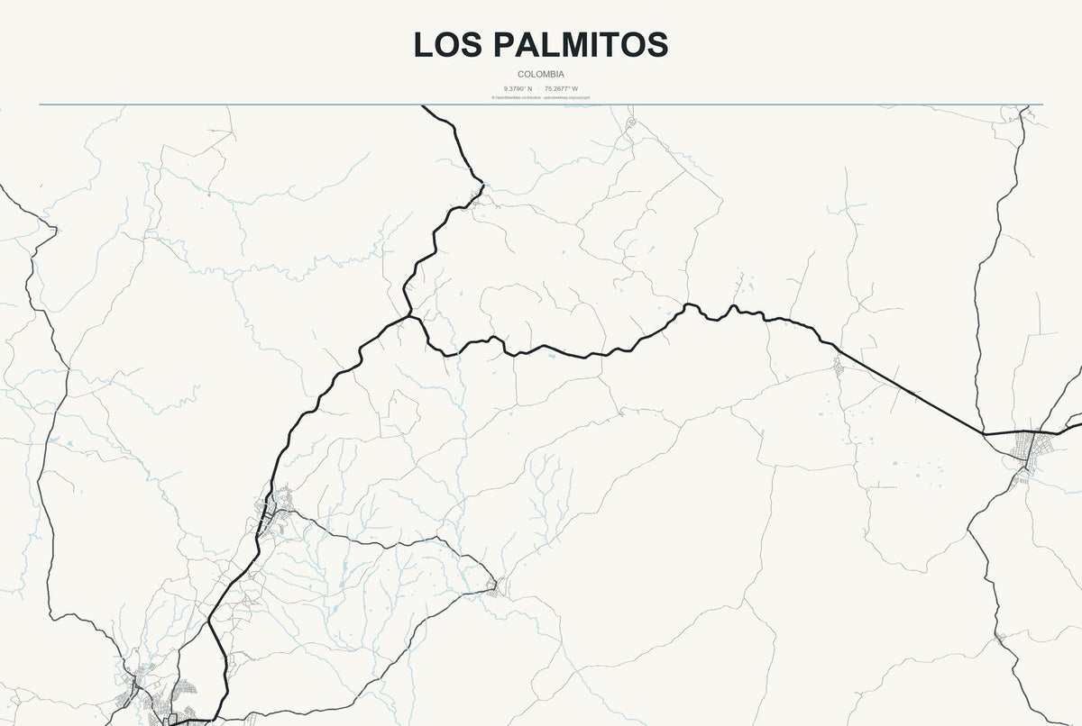 Los Palmitos, Colombia City Map Aluminum Sign in Headline Atlas style