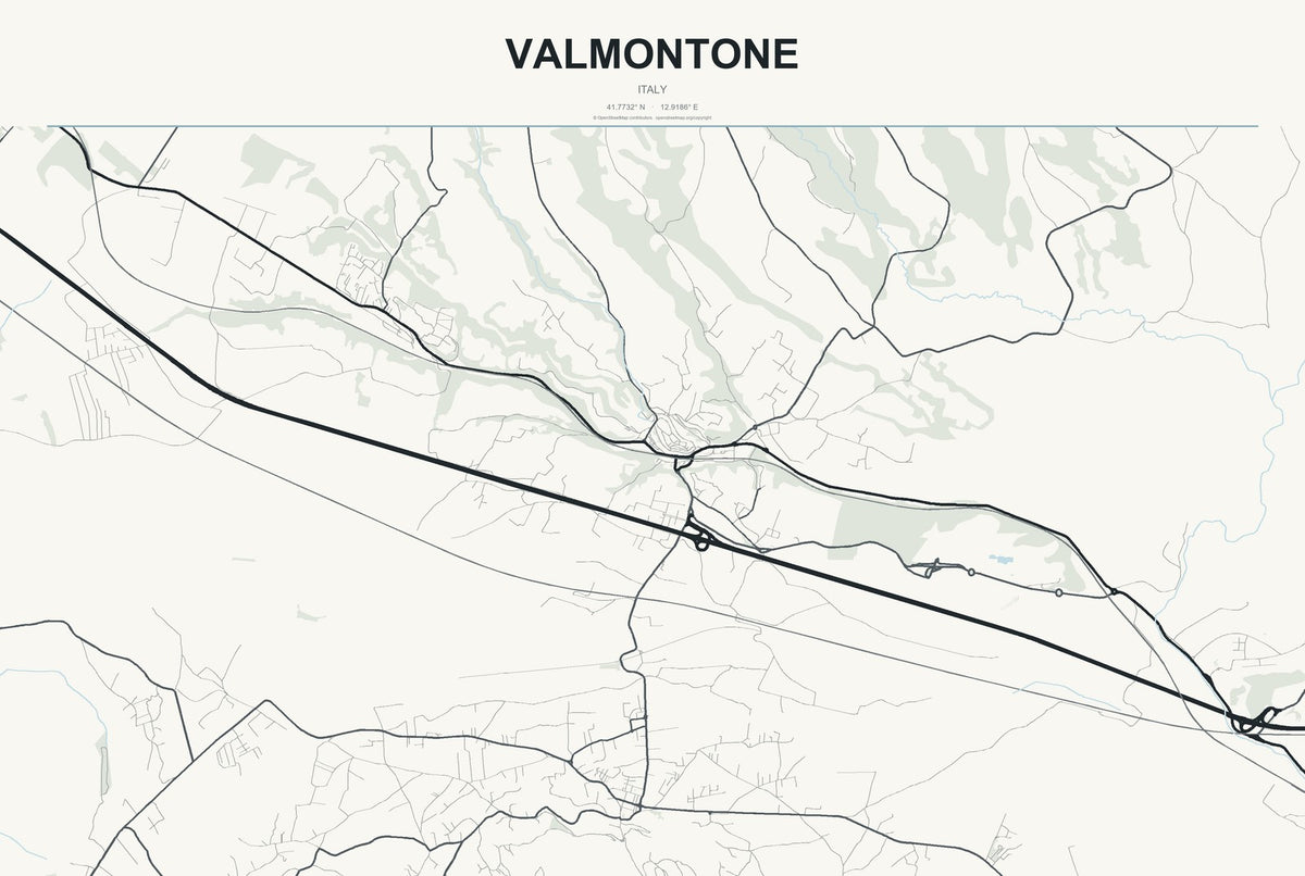 Valmontone, Italy City Map Aluminum Sign in Headline Atlas style