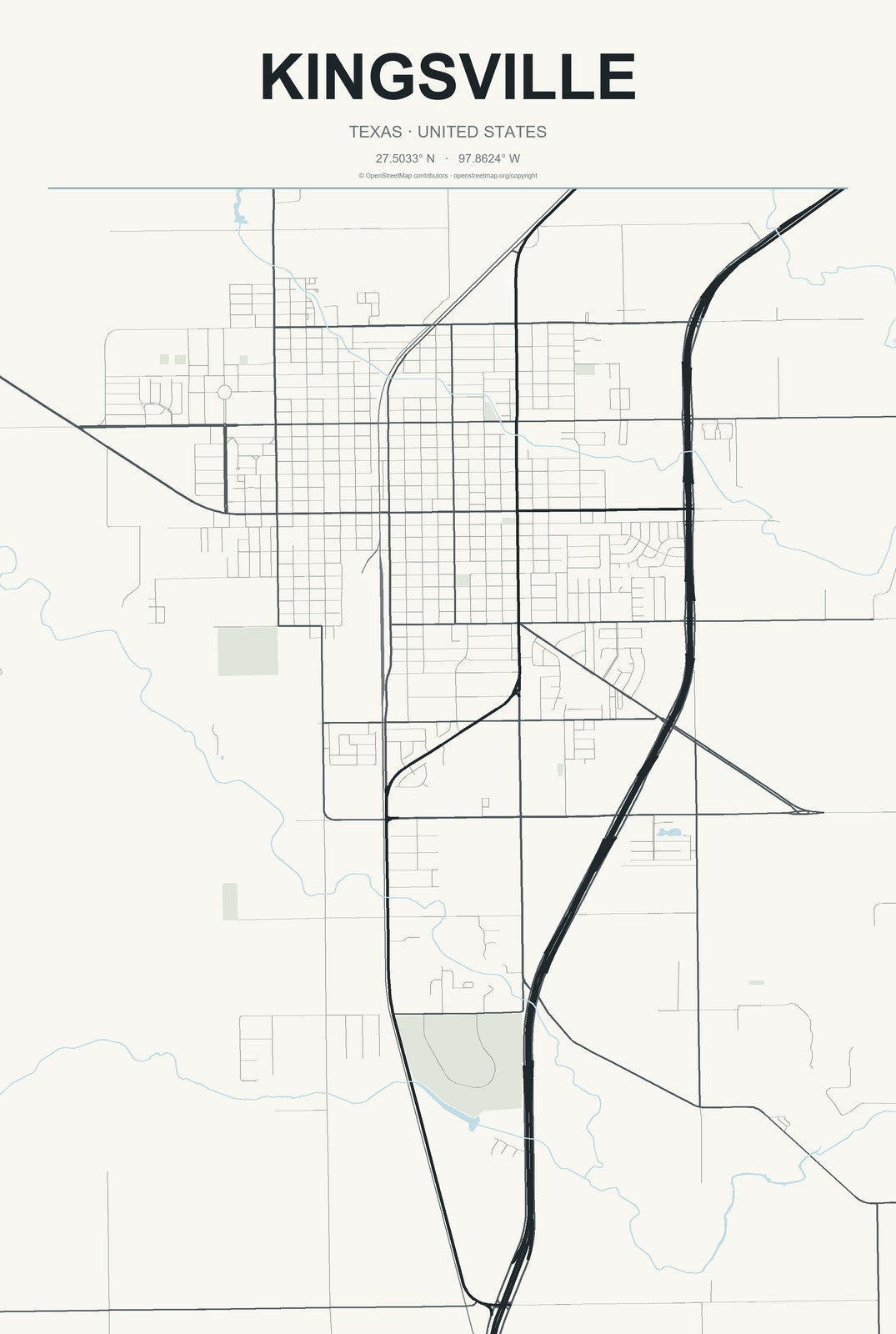 Kingsville, Texas City Map Aluminum Sign in Headline Atlas style