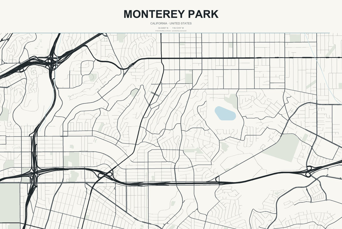 Monterey Park, California City Map Aluminum Sign in Headline Atlas style