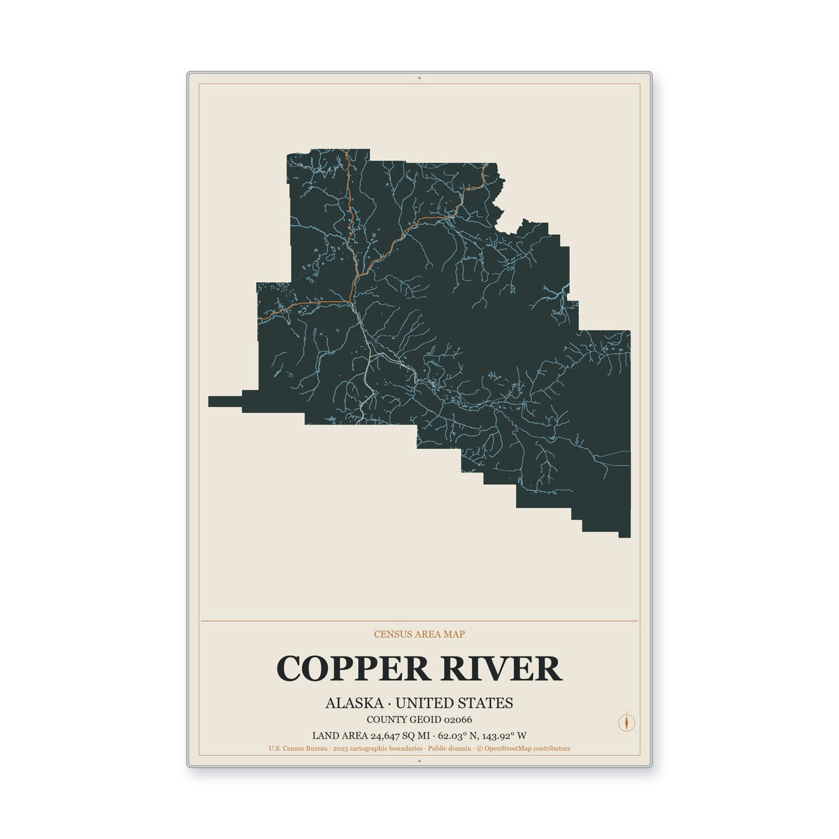 Copper River Census Area, Alaska Map Aluminum Sign in Headline Atlas style