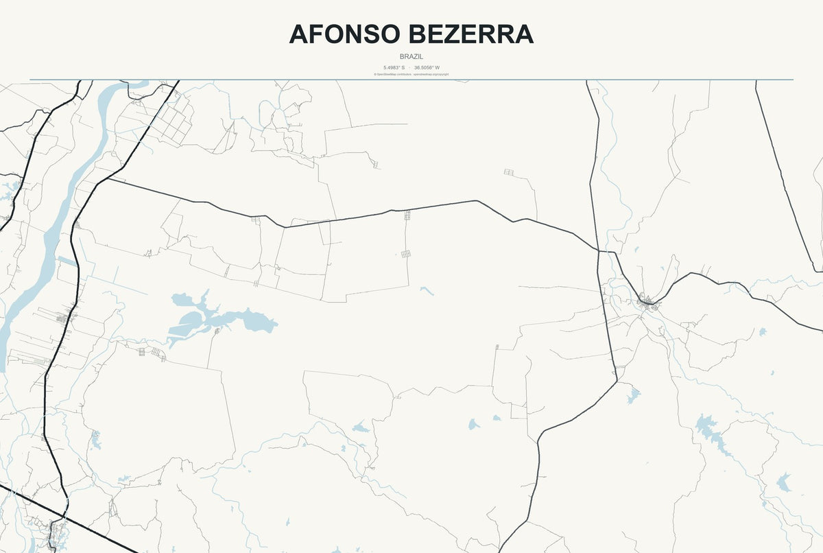 Afonso Bezerra, Brazil City Map Aluminum Sign in Headline Atlas style