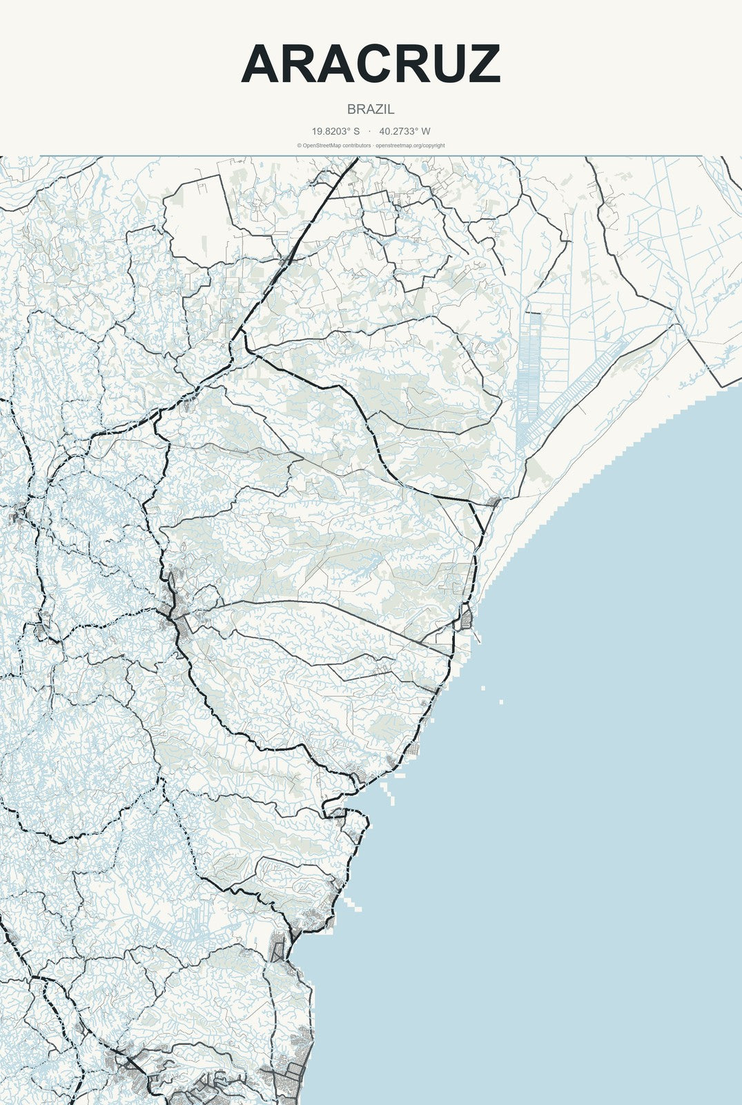 Aracruz, Brazil City Map Aluminum Sign in Headline Atlas style