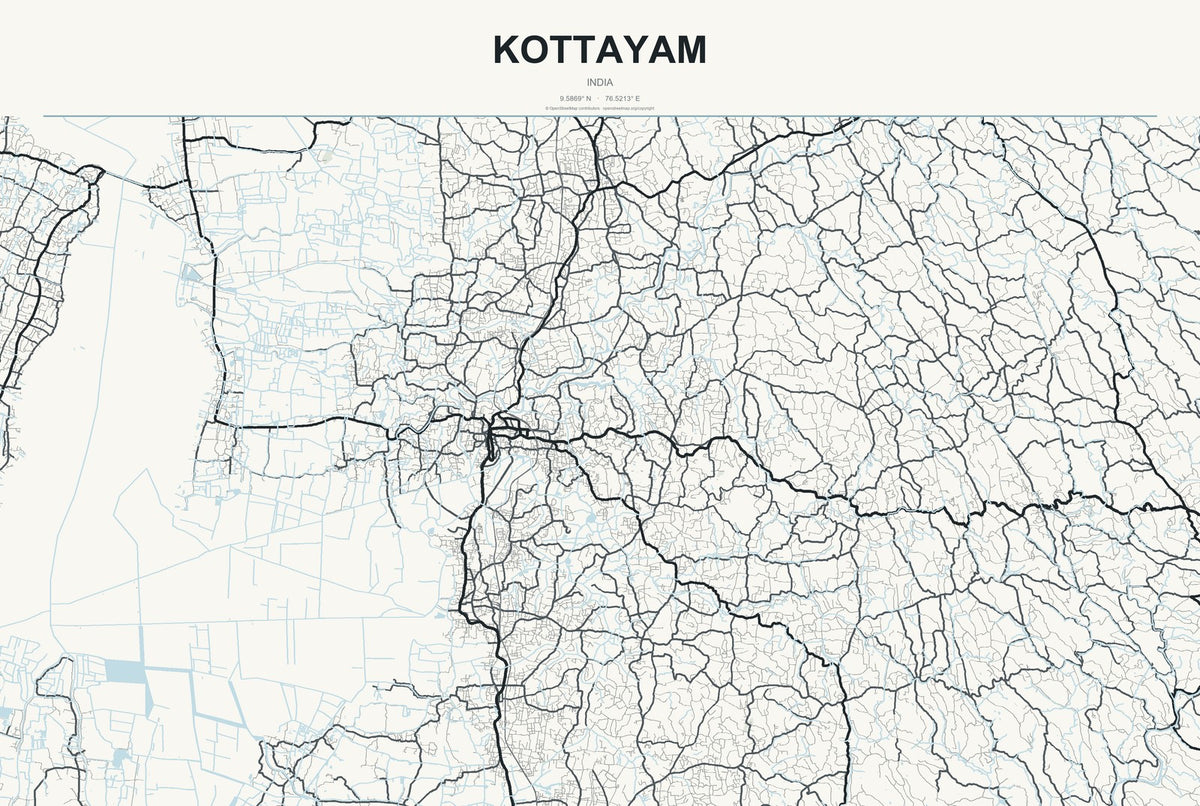 Kottayam, India City Map Aluminum Sign in Headline Atlas style