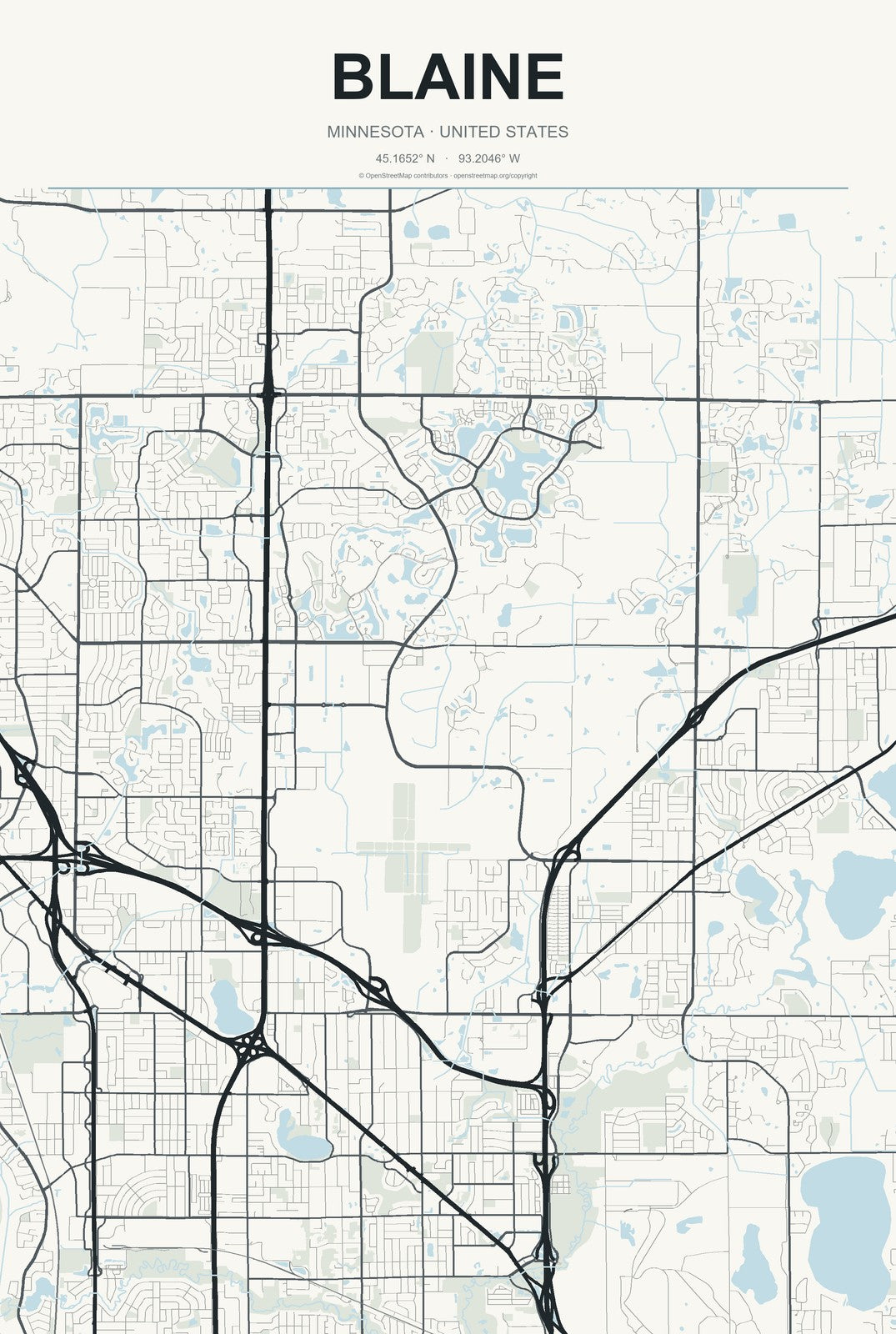 Blaine, Minnesota City Map Aluminum Sign in Headline Atlas style