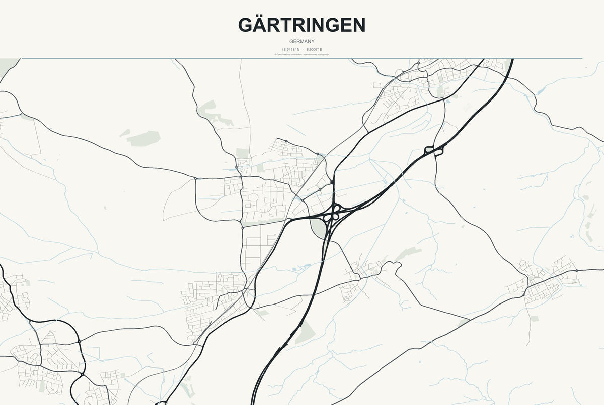 Gärtringen, Germany City Map Aluminum Sign in Headline Atlas style