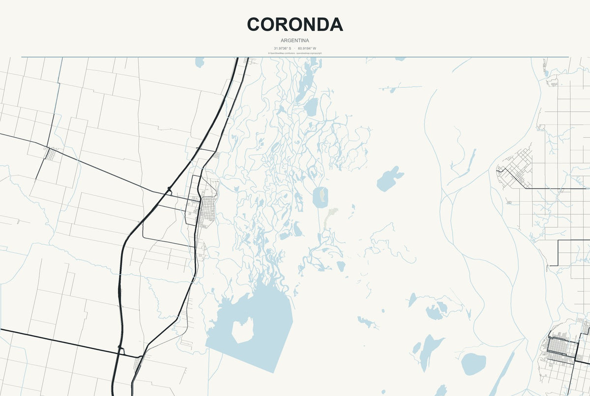 Coronda, Argentina City Map Aluminum Sign in Headline Atlas style