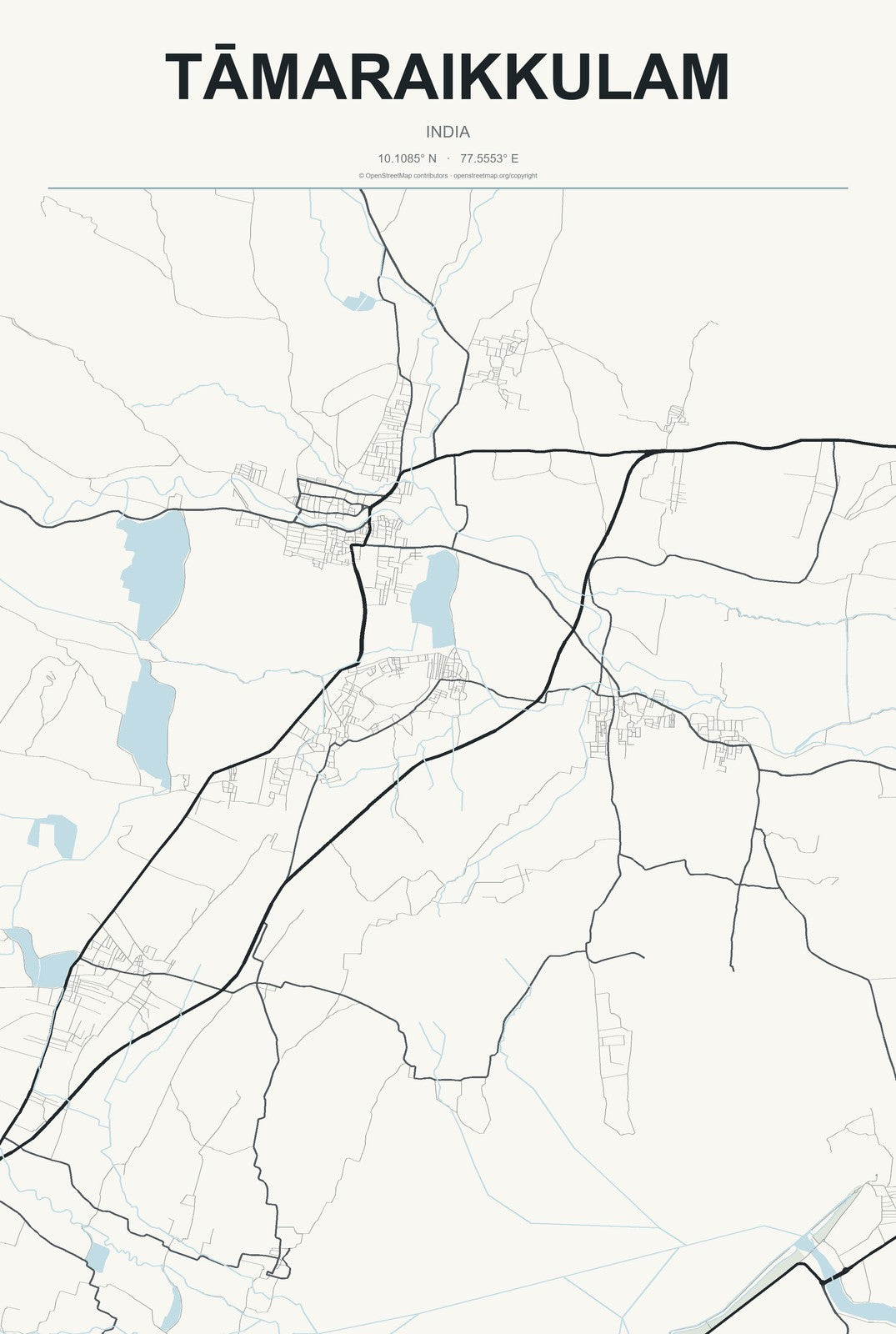 Tāmaraikkulam, India City Map Aluminum Sign in Headline Atlas style