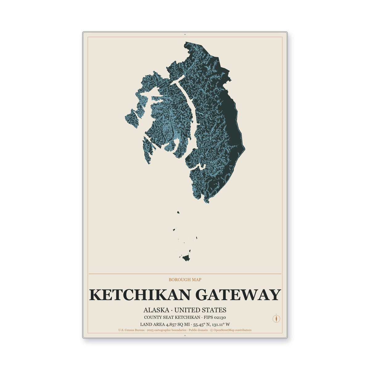Ketchikan Gateway Borough, Alaska Map Aluminum Sign in Headline Atlas style