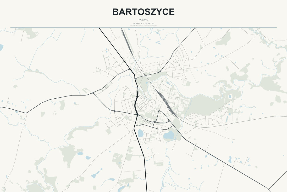Bartoszyce, Poland City Map Aluminum Sign in Headline Atlas style